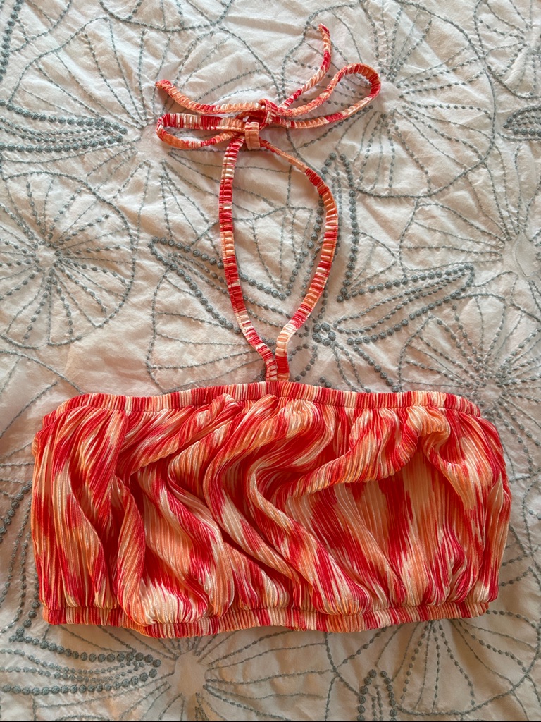 No Boundaries Red And Orange Striped Bandeau Crop Top